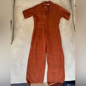 Christy Dawn - Rust Orange Women's Lightweight Button Jumpsuit